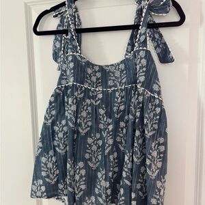 Juliet Dunn London top. Elegant Blue Floral Women's Blouse